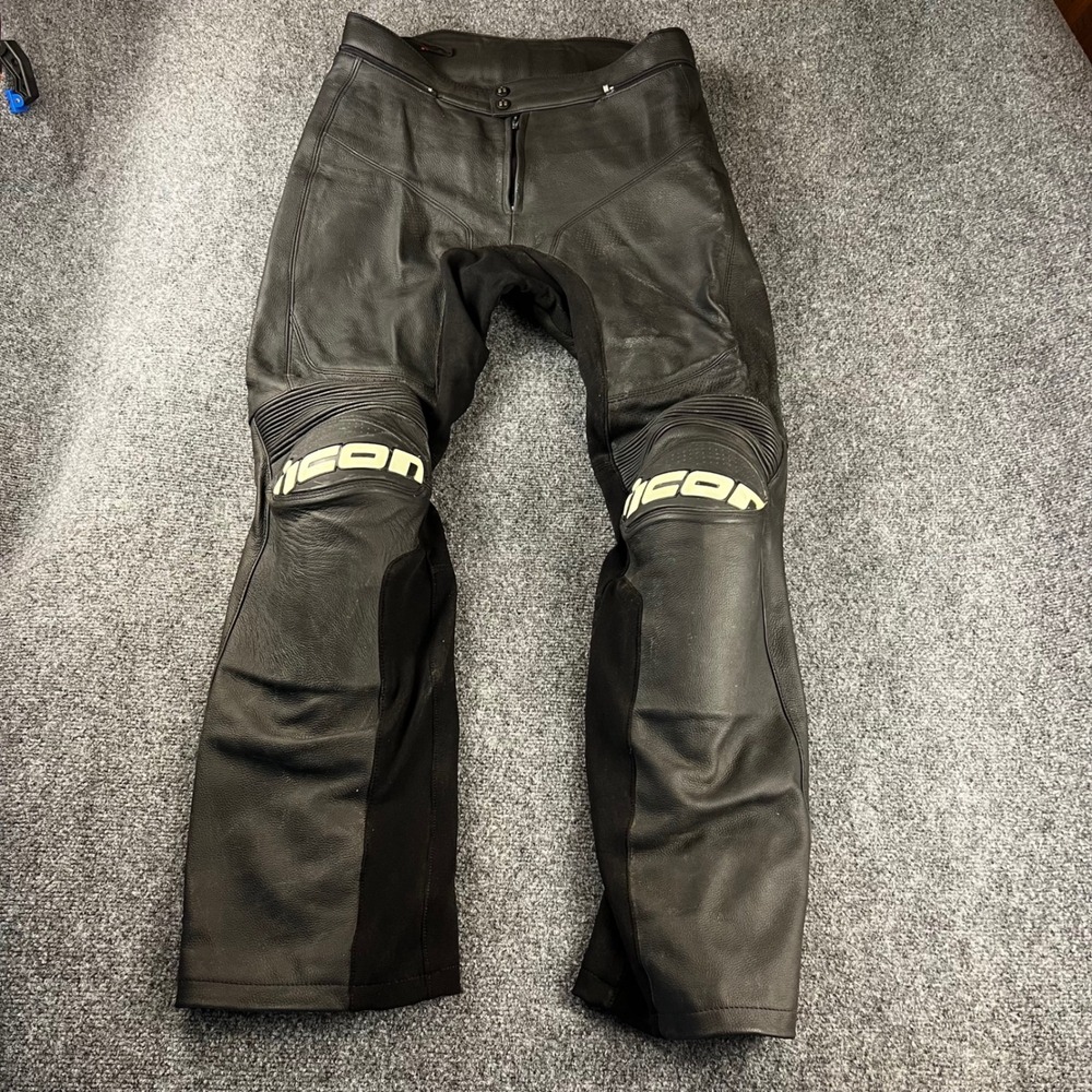 Icon Overlord Prime Leather Motorcycle Riding Pants Black Mens Size 34